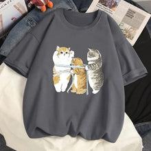 Load image into Gallery viewer, Playful Meow - Cat Anime Oversize T-Shirt [Plus Size Availalbe] - Apparel for Humans - Gray-S-
