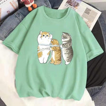 Load image into Gallery viewer, Playful Meow - Cat Anime Oversize T-Shirt [Plus Size Availalbe] - Apparel for Humans - Light Green-S-
