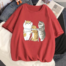 Load image into Gallery viewer, Playful Meow - Cat Anime Oversize T-Shirt [Plus Size Availalbe] - Apparel for Humans - Red-S-
