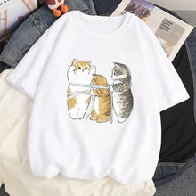 Load image into Gallery viewer, Playful Meow - Cat Anime Oversize T-Shirt [Plus Size Availalbe] - Apparel for Humans - White-S-
