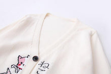 Load image into Gallery viewer, Playful Meow - Cat Embroidery Knitted Cardigan &amp; Denim Jeans- Review
