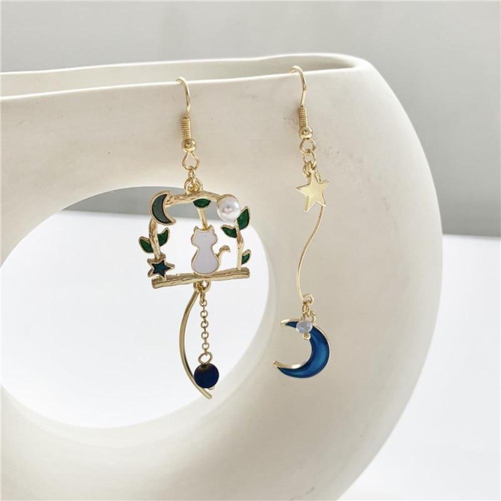Cat Enjoys Moonlight Earrings