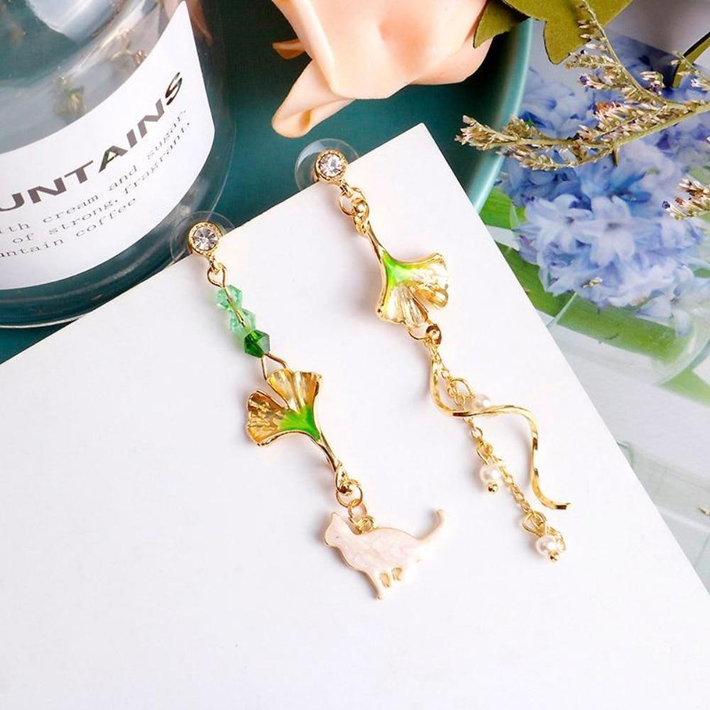 Cat In The Garden Dangling Earrings