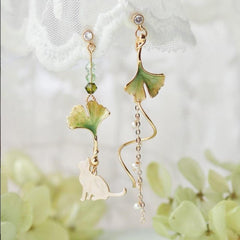 Cat In The Garden Dangling Earrings
