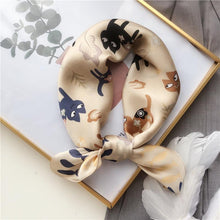 Load image into Gallery viewer, Playful Meow - Cat Loves Fish Square Silky Scarf- Review

