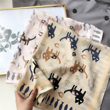 Load image into Gallery viewer, Playful Meow - Cat Loves Fish Square Silky Scarf- Review
