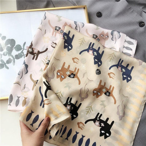 Playful Meow - Cat Loves Fish Square Silky Scarf- Review