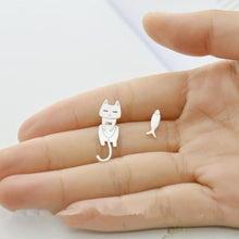 Load image into Gallery viewer, Playful Meow - Cat Loves Fish Stud Earring (925 Silver)- Review
