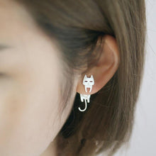 Load image into Gallery viewer, Playful Meow - Cat Loves Fish Stud Earring (925 Silver)- Review
