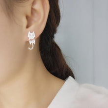 Load image into Gallery viewer, Playful Meow - Cat Loves Fish Stud Earring (925 Silver)- Review
