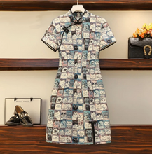 Load image into Gallery viewer, Playful Meow - Cat Print Bodycon Cheongsam (Plus Size Available)- Review

