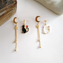 Load image into Gallery viewer, Playful Meow - Cat in Starry Moon Earrings- Review
