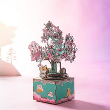 Load image into Gallery viewer, Playful Meow - Cherry Blossom Cat Wooden Puzzle Music Box Kit (148pcs)- Review
