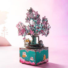 Load image into Gallery viewer, Playful Meow - Cherry Blossom Cat Wooden Puzzle Music Box Kit (148pcs)- Review
