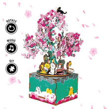 Load image into Gallery viewer, Playful Meow - Cherry Blossom Cat Wooden Puzzle Music Box Kit (148pcs)- Review
