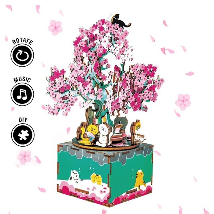 Playful Meow - Cherry Blossom Cat Wooden Puzzle Music Box Kit (148pcs)- Review