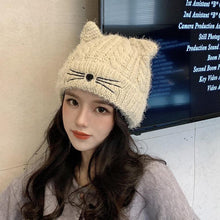 Load image into Gallery viewer, Cute Cat Ears and Whiskers Knitted Beanie

