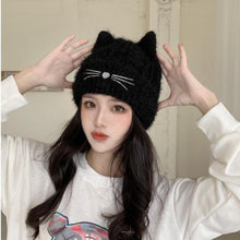 Load image into Gallery viewer, Cute Cat Ears and Whiskers Knitted Beanie
