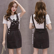 Load image into Gallery viewer, Denim Cat Face Suspender Dress
