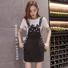 Load image into Gallery viewer, Denim Cat Face Suspender Dress
