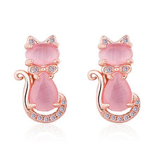 Load image into Gallery viewer, Playful Meow - Elegant Cat Stud Earring with Rose Quartz- Review
