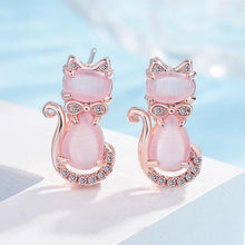 Load image into Gallery viewer, Playful Meow - Elegant Cat Stud Earring with Rose Quartz- Review
