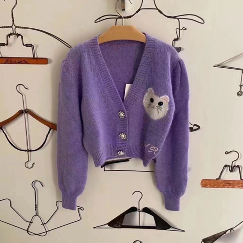 Embroidered Kitty Cardigan
