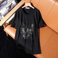 Load image into Gallery viewer, Playful Meow - Glittery Cat T-Shirt [Plus Size Available]- Review
