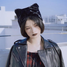Load image into Gallery viewer, Gothic Plush Cat Ears Beanie
