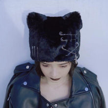 Load image into Gallery viewer, Gothic Plush Cat Ears Beanie
