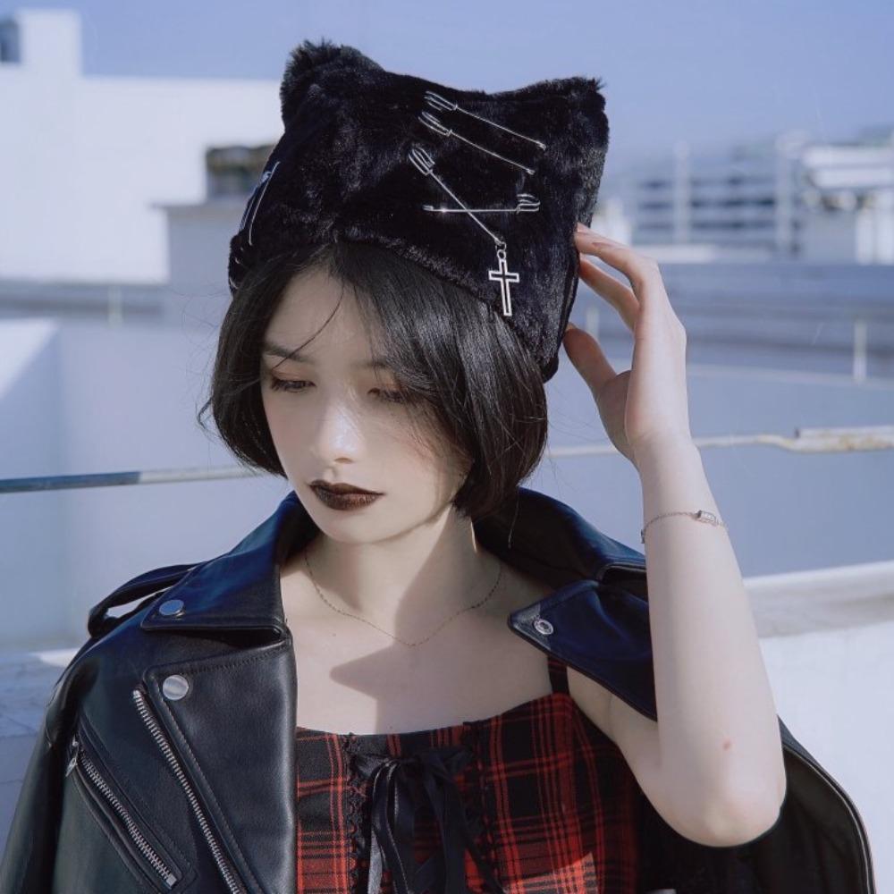 Gothic Plush Cat Ears Beanie