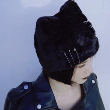 Load image into Gallery viewer, Gothic Plush Cat Ears Beanie
