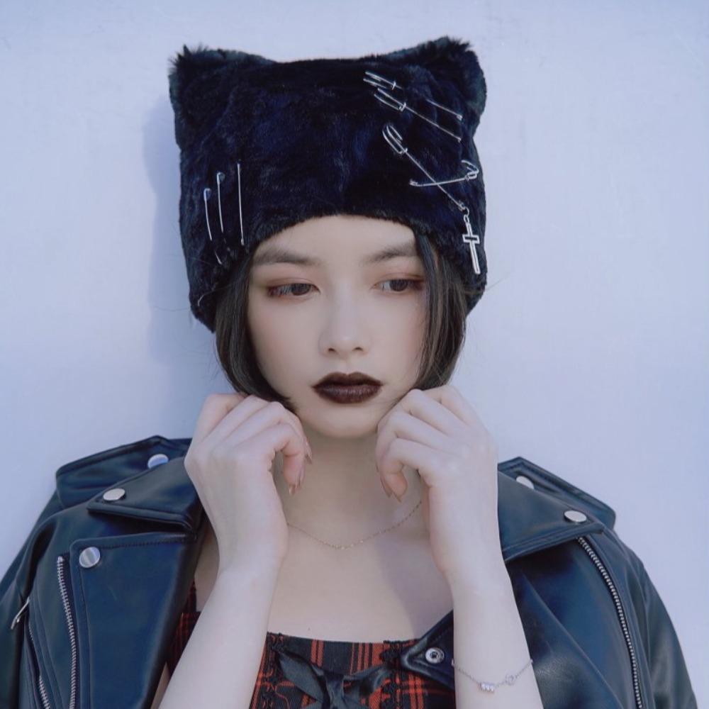 Gothic Plush Cat Ears Beanie