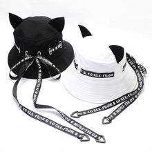 Load image into Gallery viewer, Playful Meow - Gothic Ribbon Cat Ear Bucket Hat- Review
