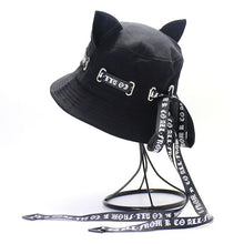 Load image into Gallery viewer, Playful Meow - Gothic Ribbon Cat Ear Bucket Hat- Review
