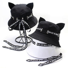 Load image into Gallery viewer, Playful Meow - Gothic Ribbon Cat Ear Bucket Hat- Review
