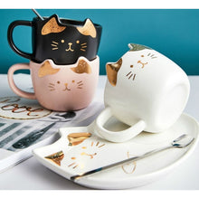 Load image into Gallery viewer, Playful Meow - Handcrafted Cat Mug Set With Tea Spoon- Review
