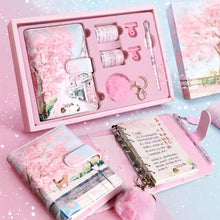 Load image into Gallery viewer, Kitty &amp; Cherry Blossoms Notebook [With Gift Set]
