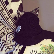Load image into Gallery viewer, Lace Cat Ears Knitted Beanie
