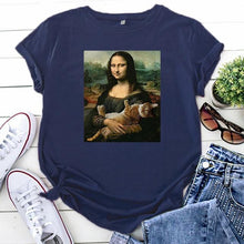 Load image into Gallery viewer, Playful Meow - Mona Lisa Hugging Cat T-Shirt- Review
