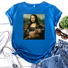 Load image into Gallery viewer, Playful Meow - Mona Lisa Hugging Cat T-Shirt- Review
