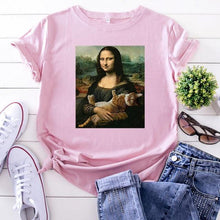 Load image into Gallery viewer, Playful Meow - Mona Lisa Hugging Cat T-Shirt- Review
