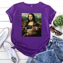 Load image into Gallery viewer, Playful Meow - Mona Lisa Hugging Cat T-Shirt- Review
