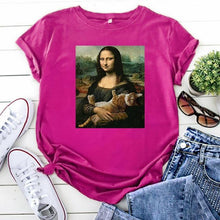 Load image into Gallery viewer, Playful Meow - Mona Lisa Hugging Cat T-Shirt- Review
