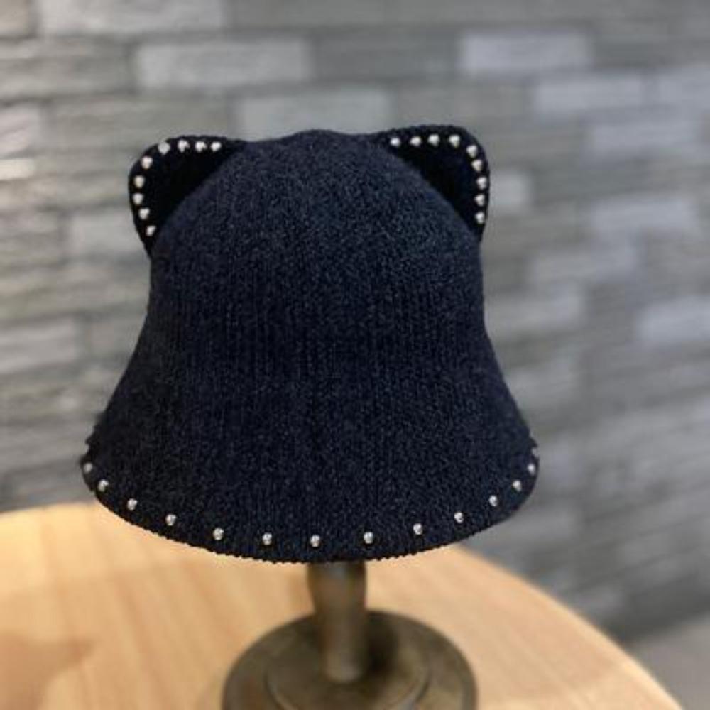Pin Beaded Cat Ears Bucket Hat
