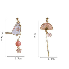 Load image into Gallery viewer, Playful Meow - Pink Sakura Cat Earrings (Clip on available)- Review
