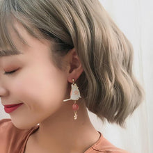 Load image into Gallery viewer, Playful Meow - Pink Sakura Cat Earrings (Clip on available)- Review

