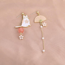 Load image into Gallery viewer, Playful Meow - Pink Sakura Cat Earrings (Clip on available)- Review
