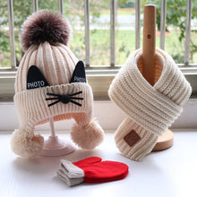 Load image into Gallery viewer, Pom Pom Cat Ears Beanie Set [For Kids]
