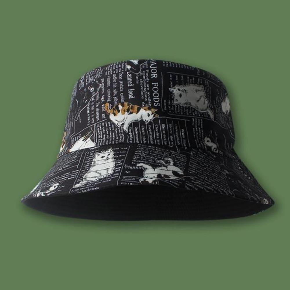 Reversible Bucket Hat with Cat Print